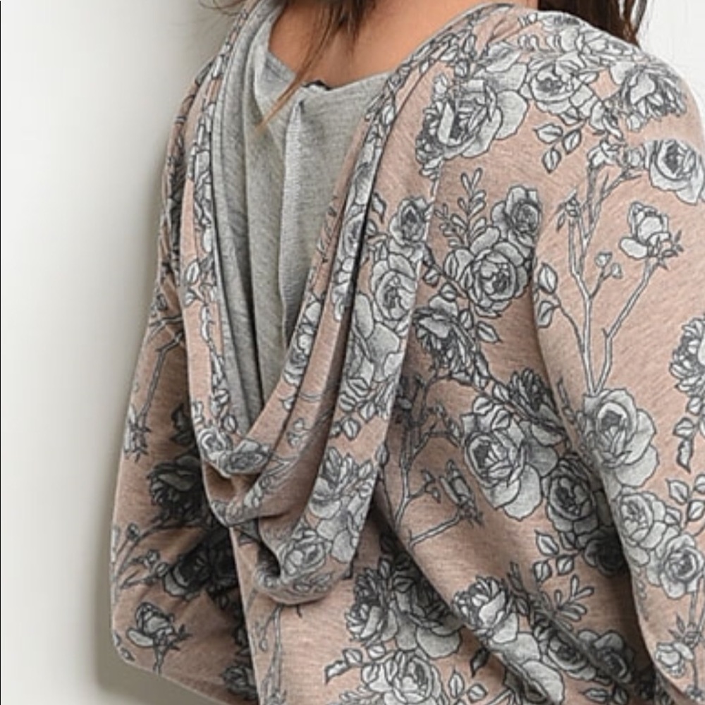 Blush Gray Floral High-Low Maxi Tunic Lounge Top - Picture 4 of 8